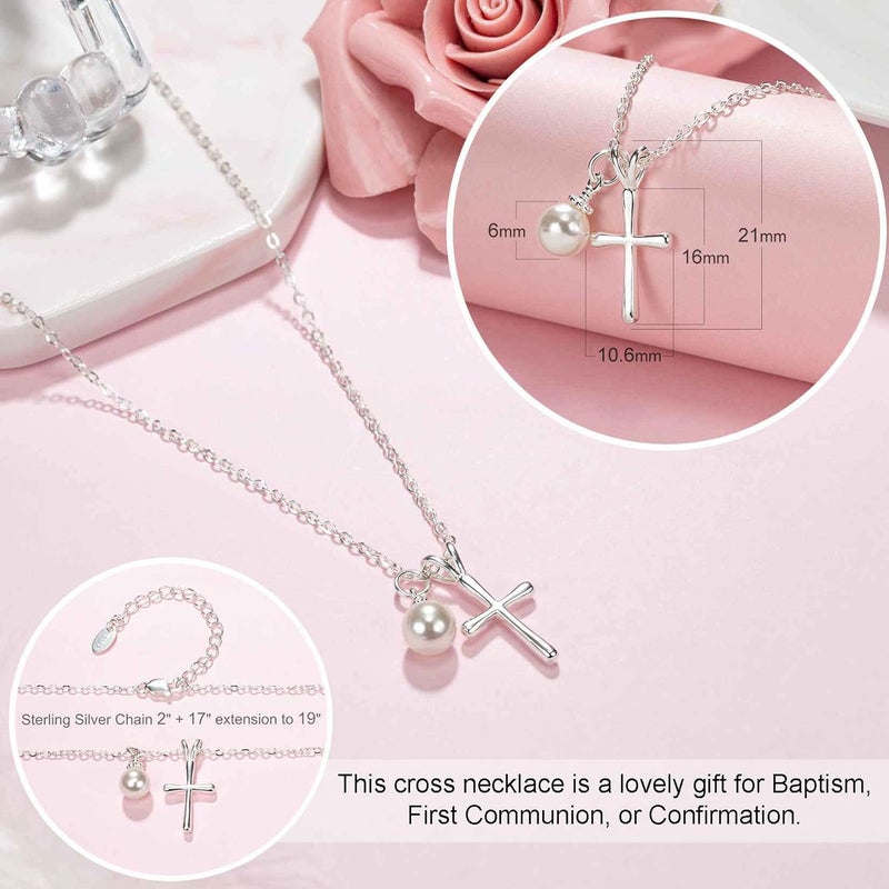 AnalysisyLove Sterling Silver Cross Necklace for Girls - First Communion, Baptism, Confirmation Gifts for Teenage Girl, Little Girls Jewelry with Pearl, Easter Gifts for Godchild - Image 4